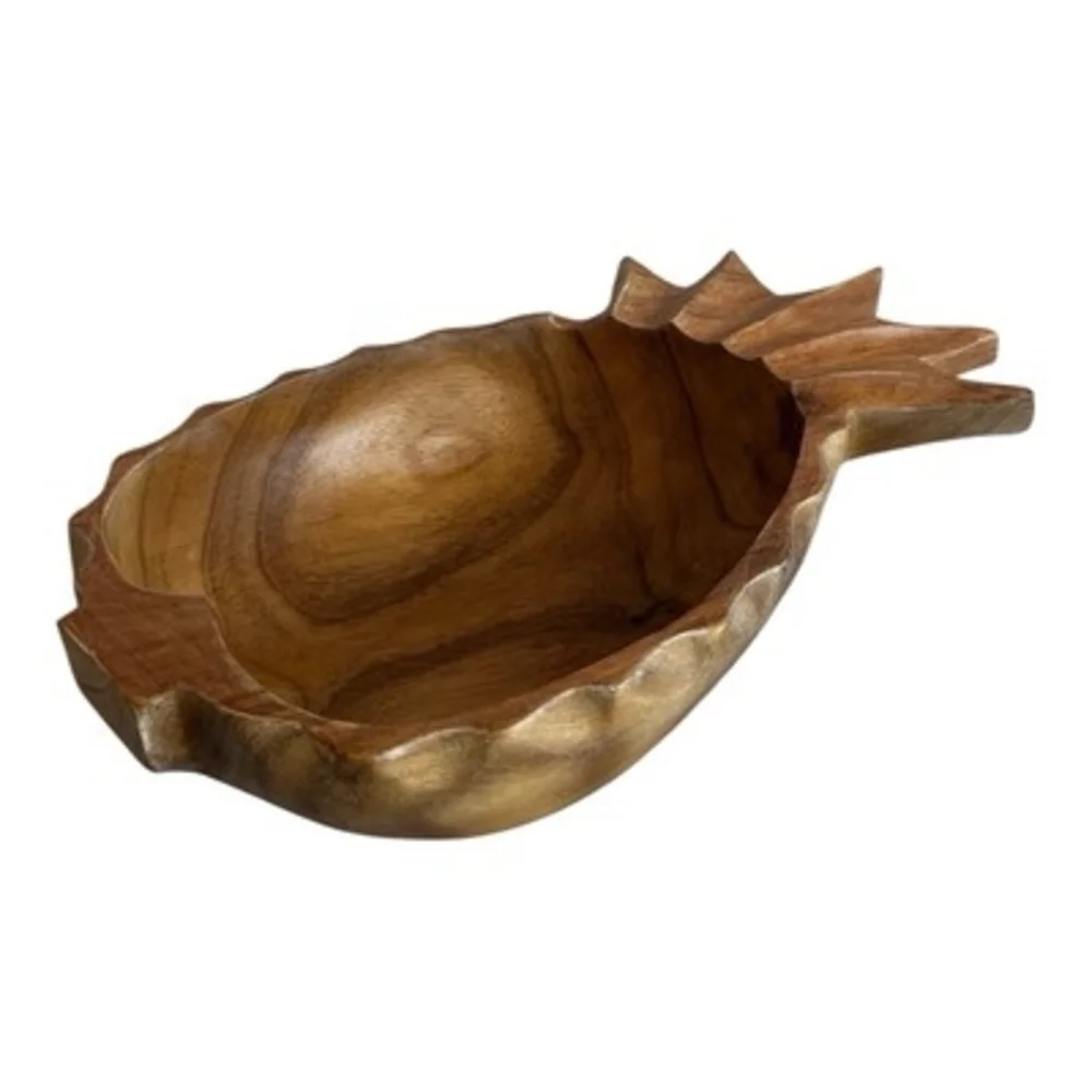 Large Decorative Wooden Pineapple-Shaped Bowl Serving Bowl 16
